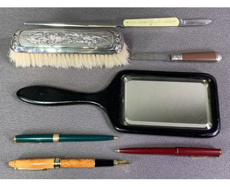 VINTAGE PARKER &amp; OTHER PENS, hallmarked silver brush ETC