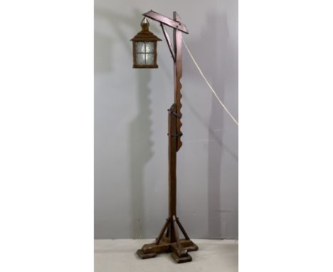 OLD CHARM LANTERN RUSTIC OAK STYLE STANDARD LAMP, 177cms H