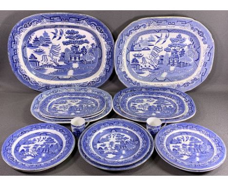 BLUE &amp; WHITE WILLOW PATTERN DRESSER PLATTERS &amp; PLATES, an assortment