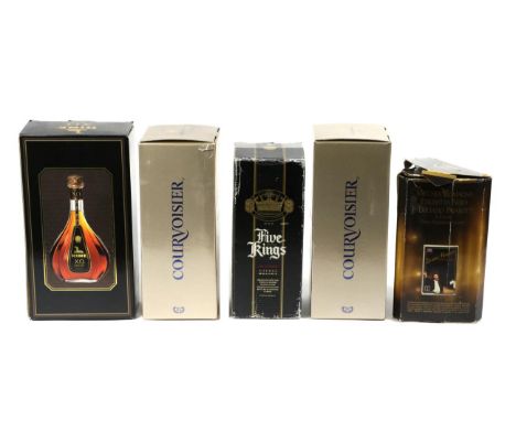 Hine XO Cognac 1 bottle, Courvoisier VSOP 2 bottles, Five Kings Cyprus Brandy 1l bottle, Vecchia Romagna Etichetta Nera E Luc