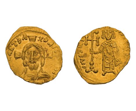  First reign, 692-695 AD. Tremissis, 1.32gg (6h). Constantinople. Obv: Bust of Christ facing, cross behind head. Rx: Justinia