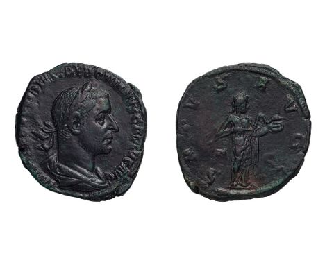  251-253 AD. Sestertius, 17.08g (1h). Rome. Obv: IM[P CAES C VI]BIVS TREBONIANVS GALLVS AVG Bust laureate, draped, cuirassed 