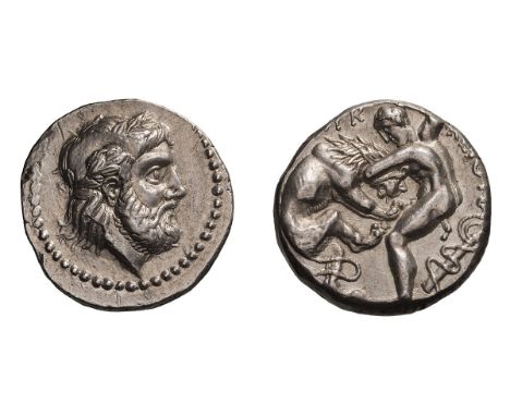  c. 359-340 BC. Tetradrachm, 12.76gg (4h). Obv: Laureate head of Zeus right. Rx: [ΛY]K - KEIO[Y] Herakles standing left fight