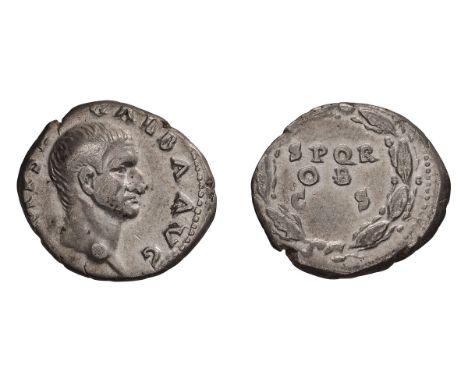 68-69 AD. Denarius, 3.43gg (5h). Rome. Obv: [I]MP SE[R] - GALBA AVG Head bare right. Rx: SPQR / OB / C - S in three lines wi