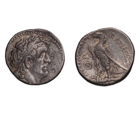  285-246 BC. Tetradrachm, 14.21gg (1h). Sidon, c. 265/4-262/1 BC. Obv: Diademed bust of Ptolemy I right, aegis (off flan) kno