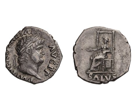  54-68 AD. Denarius, 3.09gg (5h). Rome, c. 67-8 AD. Obv: IMP NERO CAESAR - AVG P P Head laureate right. Rx: SALVS in exergue,