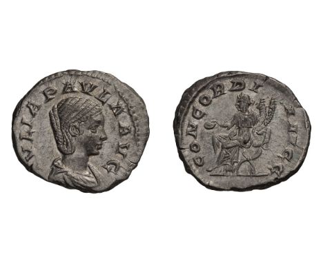  . Denarius, 3.71gg (12h). Branch Mint, 219-20 AD. Obv: IVLIA PAVLA AVG Bust draped right. Rx: CONCORDI - A AVGG Concordia se