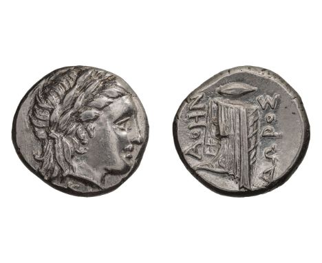 c. 350-300 BC. Hemidrachm, 2.51gg (3h). Obv: Laureate head of Apollo right, K[IA] below. Rx: Prow left, ΑΘΗΝ[O] above, ΔΩPOΣ 