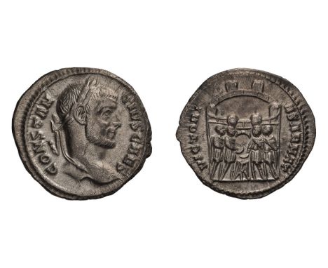  293-305 AD. Argenteus, 2.91gg (11h). Rome, c. 294 AD. Obv: CONSTAN - TIVS CAES Head laureate right. Rx: VICTORI - A SARMAT F
