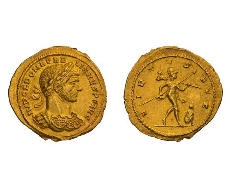  270-275 AD. Aureus, 4.03gg (6h). Milan. Obv: IMP C L DOM AVRE - LIANVS P F AVG Bust laureate, cuirassed r., seen from front,