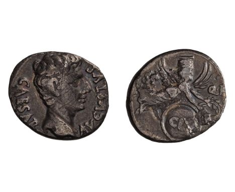  27 BC-14 AD. Denarius, 3.56gg (7h). Colonia Patricia, 19-15 BC. Obv: CAESAR - AVGVSTVS Head bare right. Rx: S P - Q R across