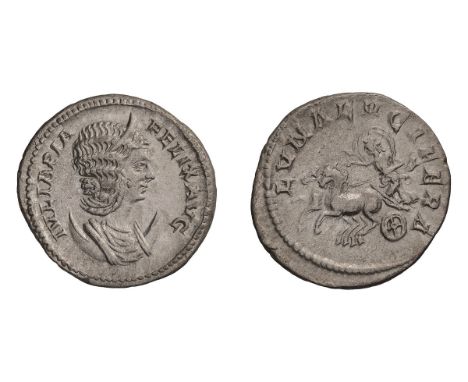  . Antoninianus, 4.66gg (7h). Rome, 215-7 AD. Obv: IVLIA PIA - FELIX AVG Bust draped right, resting on crescent and wearing s