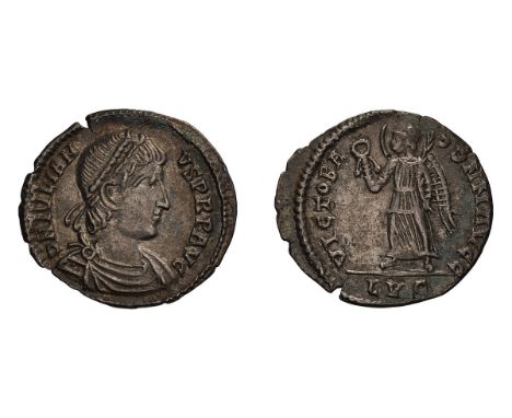  360-363 AD. Siliqua, contemporary imitation, 1.68gg (6h). Lugdunum. Obv: D N IVLIAN - VS PRP (sic) AVG Pearl-diademed, drape