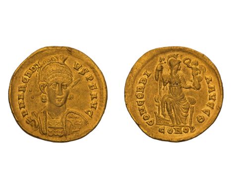  383-408 AD. Solidus, 4.25gg (6h). Constantinople, c. 397-402 AD. Obv: D N ARCADI - VS P F AVG Helmeted bust front holding sp