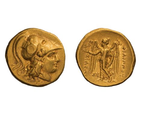  323-317 BC. Stater, 8.57gg (3h). BabylonObv: Head of Athena right, wearing helmet decorated with coiled serpent. Rx: BA - ΣI