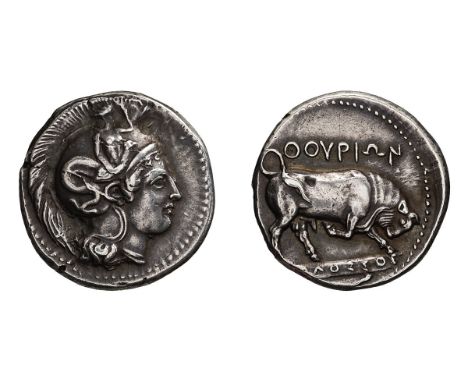 c. 350 BC. Stater, signed by Molossos, 7.99gg (5h). Obv: Head of Athena right, wearing Attic helmet decorated with Scylla. Rx