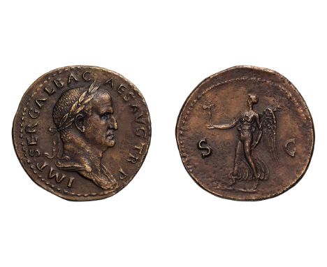  68-69 AD. Sestertius, 23.28gg (6h). Rome. Obv: IMP.SER.GALBA.C - AES AVG TR P Bust laureate, draped right., seen from side. 