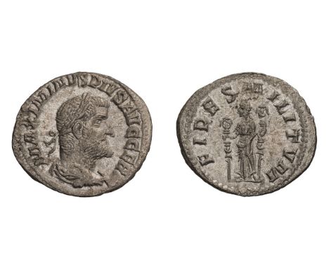  235-238 AD. Denarius, 2.37gg (6h). Rome, 236-8 AD. Obv: MAXIMINVS PIVS AVG GERM Bust laureate, draped, cuirassed right, thir