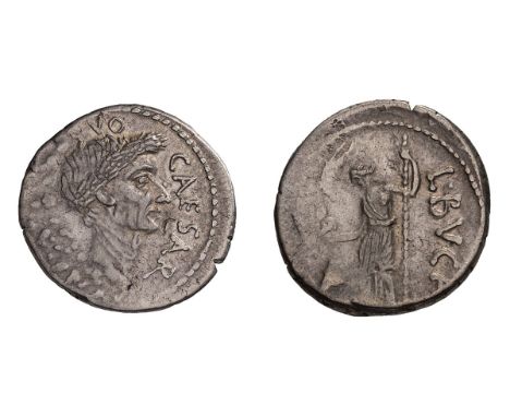 Denarius, 3.86gg (7h). Rome, 44 BC. Obv: Wreathed head of Caesar right; CAESAR before, [DICT PERPE]TVO behind. Rx: Venus stan