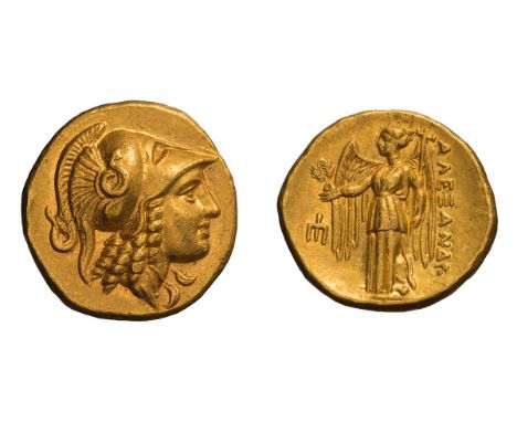  336-323 BC. Stater, 8.63gg (8h). Amphipolis, c. 330-320 BC. Obv: Head of Athena right, wearing helmet decorated with coiled 