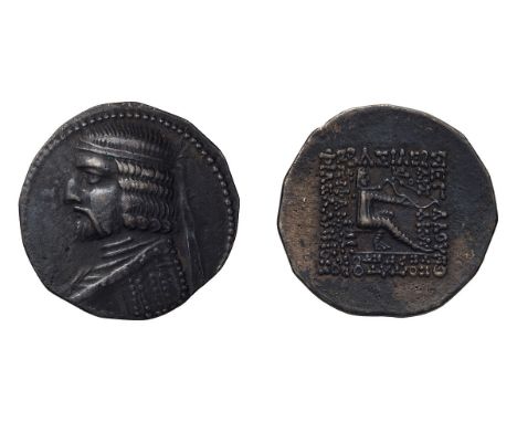  c. 80-70 BC. Tetradrachm, 16.19gg (1h). Seleukeia on TigrisObv: Diademed, draped, bearded bust of king left. Rx: Archer (Ars