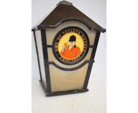 Large and original Tetley's pub outside lantern metal construction and plastic panels, 64cm tall
