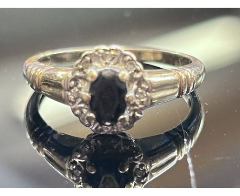 9ct Gold ring set with sapphire & diamonds Size Q 3g