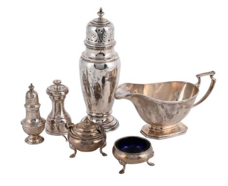 
	
		A COLLECTION OF SILVER ITEMS
		To include: a sauce boat by Mappin &amp; Webb, Sheffield 1941, with a harp handle and on 
