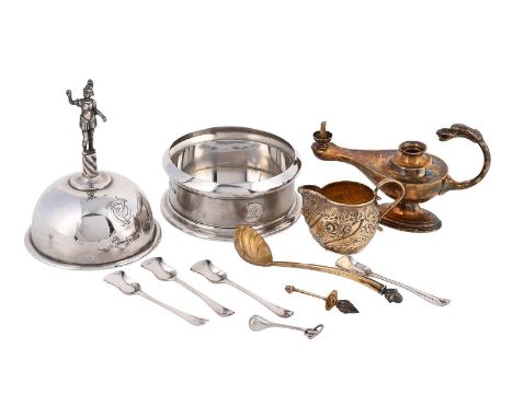 
	
		A COLLECTION OF SILVER ITEMS
		To include: a bottle coaster, maker&#39;s mark N.M, London 1913, with an engine turned ba