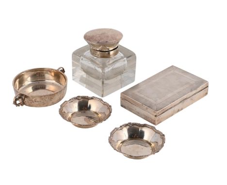 
	
		A COLLECTION OF SILVER ITEMS
		To include: a silver mounted and glass inkwell by Charles S. Green &amp; Co. Ltd., Birmin