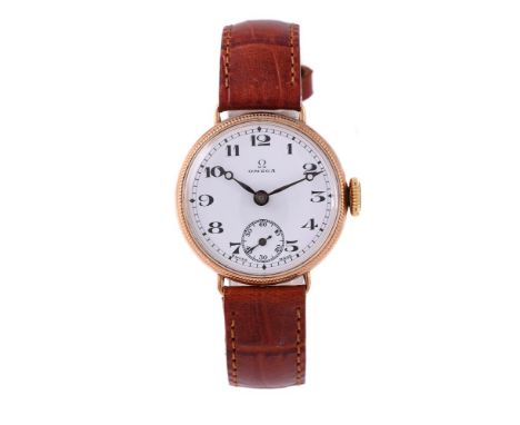 
	
		OMEGA
		A 9 CARAT GOLD WRISTWATCH, CIRCA 1928
		Movement: Manual wind, 15 jewels
		Case: 9 carat gold case, screw down c