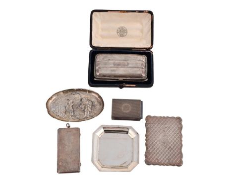 
	
		A COLLECTION OF SMALL SILVER ITEMS
		To include: a Victorian shaped rectangular card case by Edward Smith, Birmingham 18