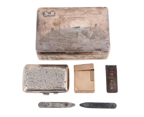 
	
		A COLLECTION OF SILVER ITEMS
		To include: a silver mounted rectangular cigarette box, no maker&#39;s mark, Birmingham 1