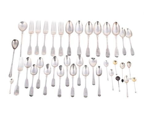 
	
		A COLLECTION OF SILVER FLATWARE
		To include: five George IV fiddle pattern dessert forks by William Eaton, London 1834 