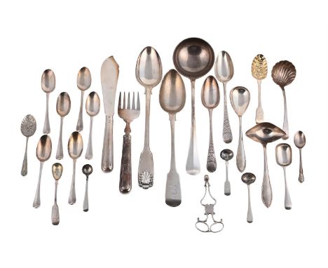 
	
		A COLLECTION OF SILVER FLATWARE
		To include: a William IV fiddle pattern basting spoon, maker&#39;s mark obscured, Lond