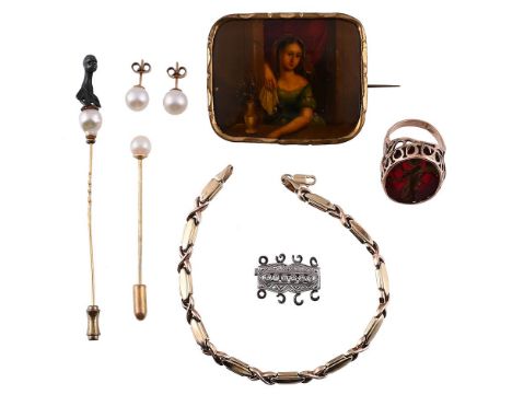 
	
		A SMALL COLLECTION OF JEWELLERY 
		To include a 9 carat gold two colour bracelet, with polished and crossover links, to 