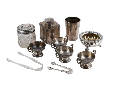 
	
		A COLLECTION OF SILVER ITEMS
		To include: a tea caddy by Ellis &amp; Co. (Ellis Jacob Greenberg), London 1925, the cove