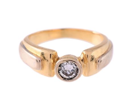
	
		A SINGLE STONE DIAMOND RING 
		The brilliant cut diamond within a collet setting, estimated to weigh 0.20 carats, to bi-