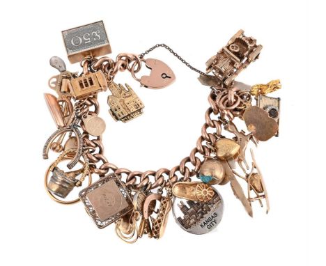 Y&nbsp;A CHARM BRACELET The charm bracelet stamped 9c, with a heart shaped padlock clasp, suspending various charms including