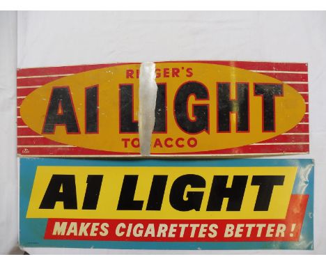Two Ringer's A1 Light Tobacco rectangular tin advertising signs, each 26 x 8".