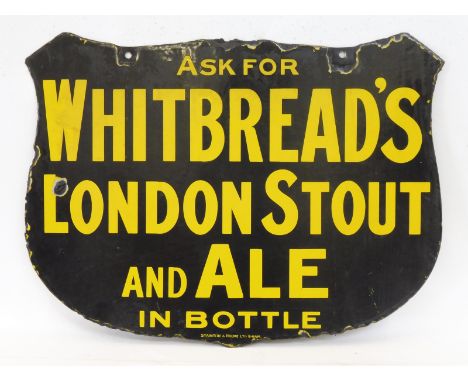 A Whitbread's London Stout and Ale shaped double sided enamel sign by Stainton &amp; Hulme Ltd. Birmingham, 23 3/4 x 17 1/2".