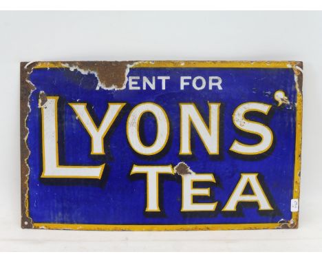 A Lyons' Tea rectangular double sided enamel sign, lacking hanging flange, 15 x 9".