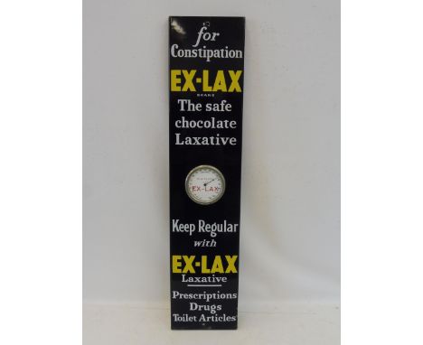 An Ex-Lax Chocolate Laxative narrow enamel sign with central temperature gauge, the sign in excellent condition, 8 x 36".