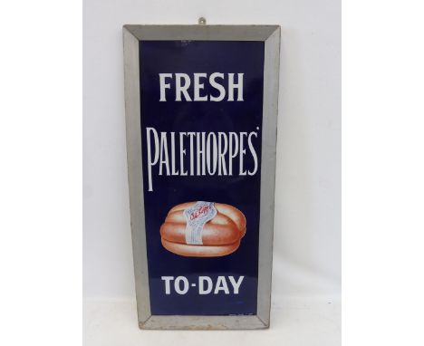 A Fresh Palethorpe's To-Day part pictorial enamel sign by Imperial, set within its original silver painted wooden frame, the 