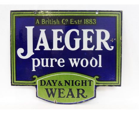 A Jaeger Pure Wool Day &amp; Night Wear double sided enamel sign, in excellent condition, 24 x 20".