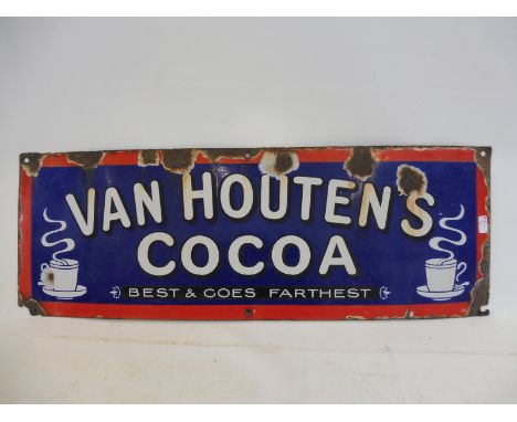 A rare Van Houten's Cocoa part pictorial enamel sign of small size, 20 x 9".