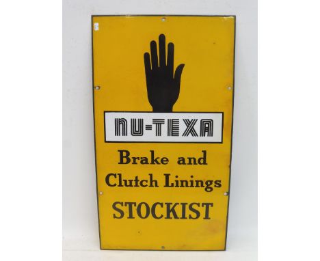 A Nu-Texa Brake and Clutch Linings Stockist rectangular enamel sign, in excellent condition, 14 x 25".