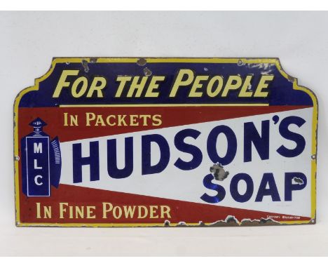 A Hudson's Soap 'For The People' enamel sign by Chromo, 31 x 17".