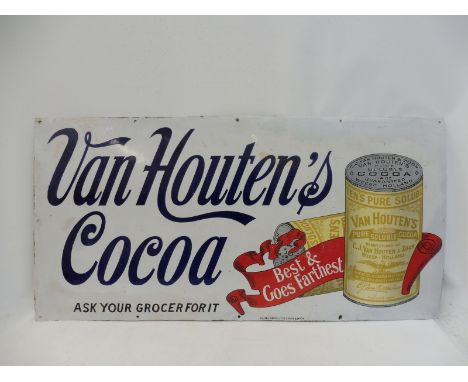A Van Houten's Cocoa pictorial enamel sign by Patent Enamel, with some areas of restoration, 48 x 24".