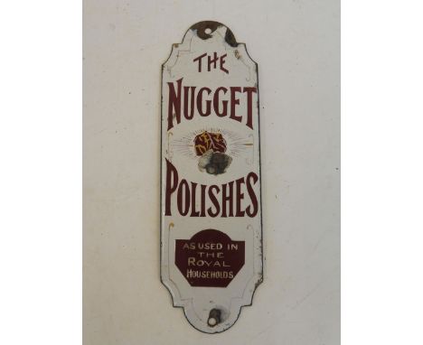 A rare Nugget Polishes enamel finger plate, bearing the words 'As used in Royal Households', 2 1/2 x 8 1/4".